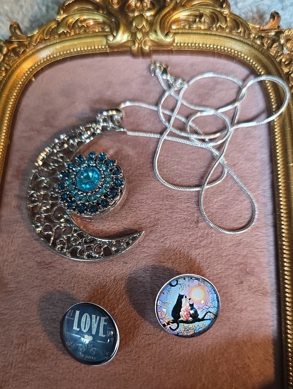 925 Neclace With Ginger Snaps Moon Pendant And 3 Interchangable Snaps